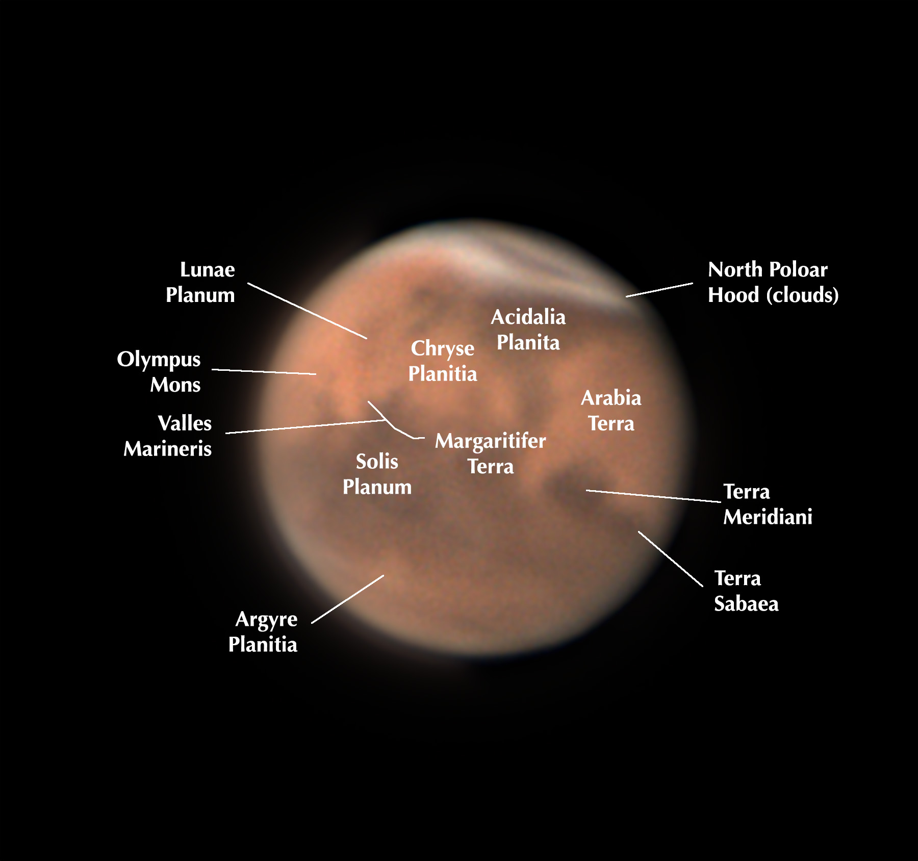 Mars on Nov. 27 with some features with annotation.
